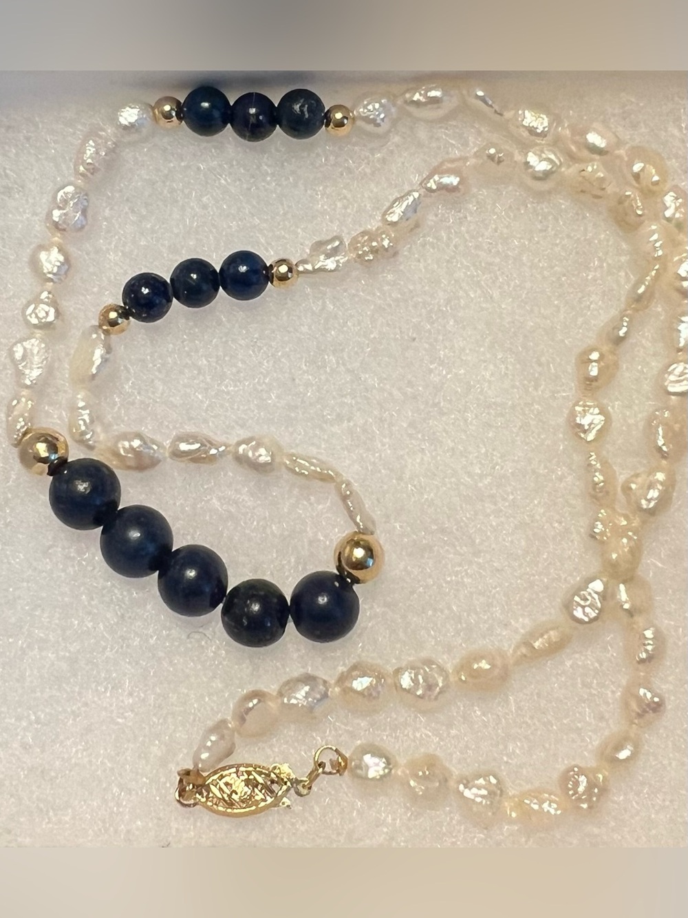 Pearl and Lapis Lazuli Necklace w/14K clasp-19.5”